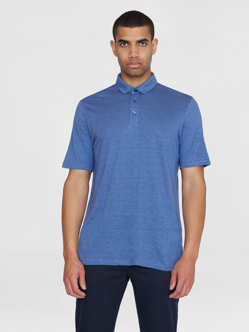 KnowledgeCotton Apparel - MEN Linen polo Polos 1432 Moonlight Blue