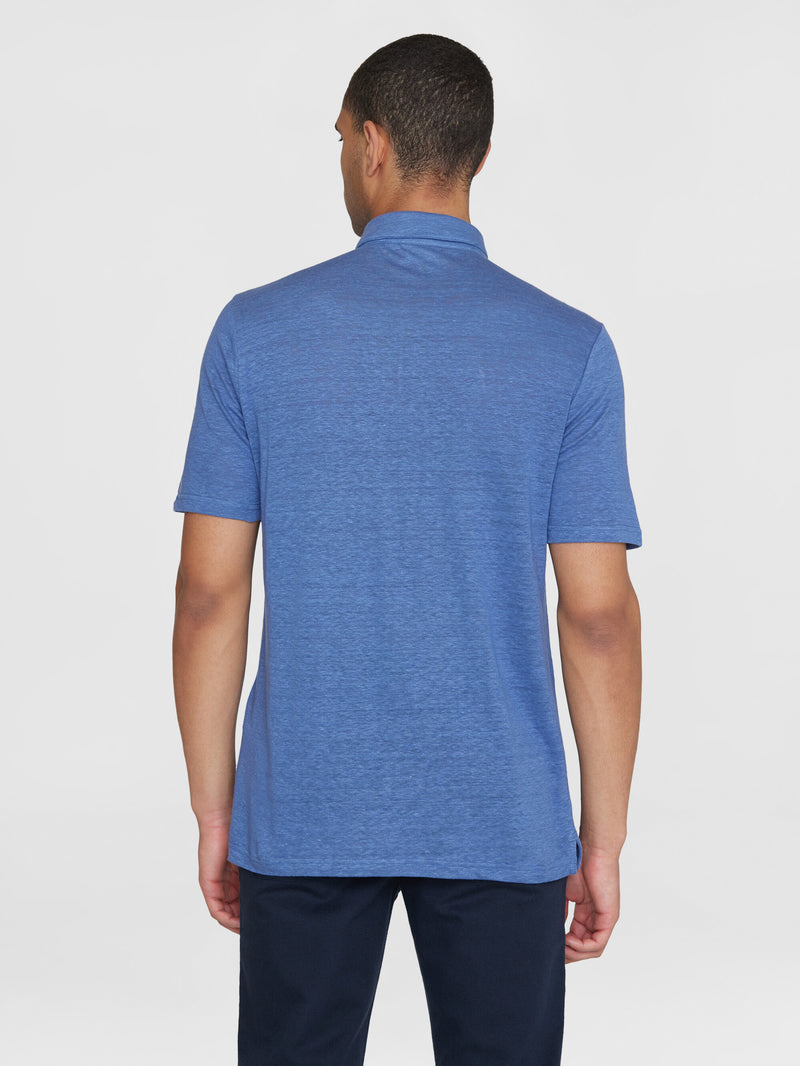 KnowledgeCotton Apparel - MEN Linen polo Polos 1432 Moonlight Blue