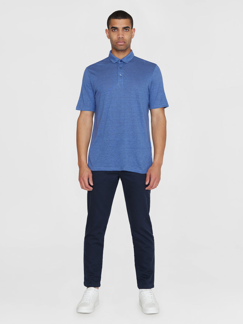 KnowledgeCotton Apparel - MEN Linen polo Polos 1432 Moonlight Blue