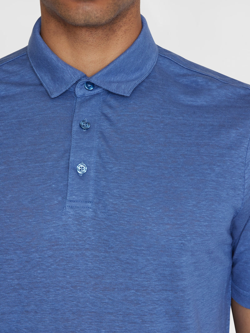 KnowledgeCotton Apparel - MEN Linen polo Polos 1432 Moonlight Blue