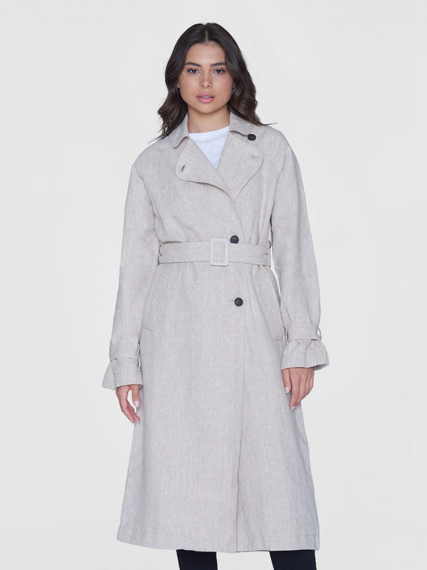 KnowledgeCotton Apparel - WMN Linen trenchcoat - GOTS/Vegan Jackets 1228 Light feather gray