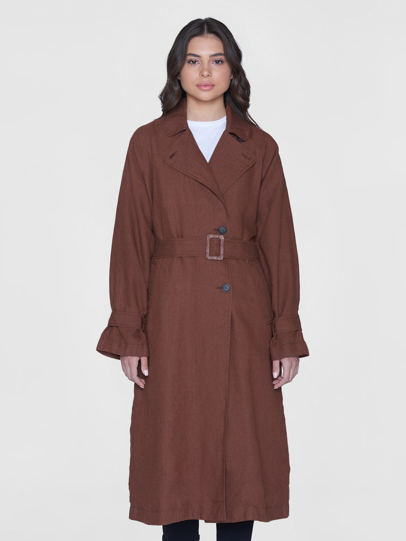 KnowledgeCotton Apparel - WMN Linen trenchcoat - GOTS/Vegan Jackets 1441 Tiramisu