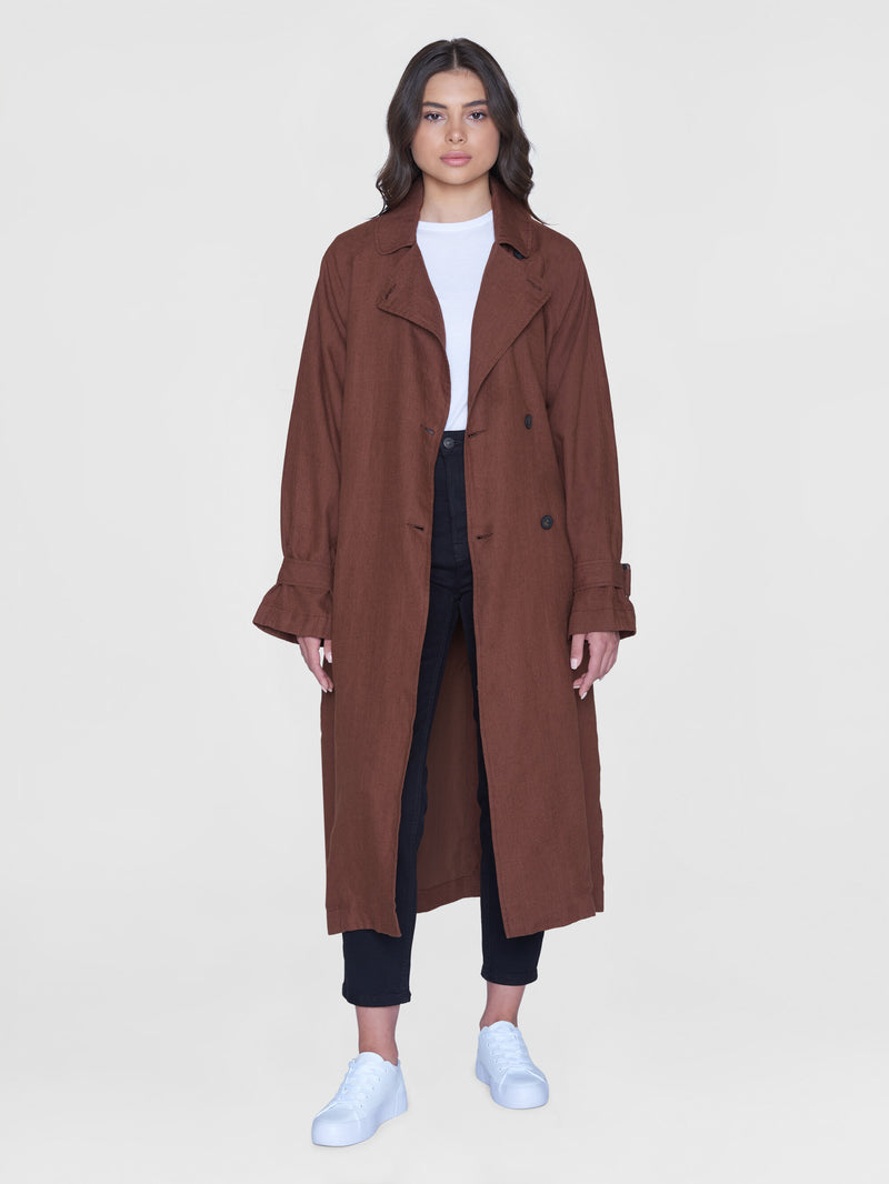 KnowledgeCotton Apparel - WMN Linen trenchcoat - GOTS/Vegan Jackets 1441 Tiramisu