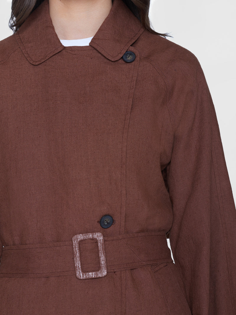 KnowledgeCotton Apparel - WMN Linen trenchcoat - GOTS/Vegan Jackets 1441 Tiramisu