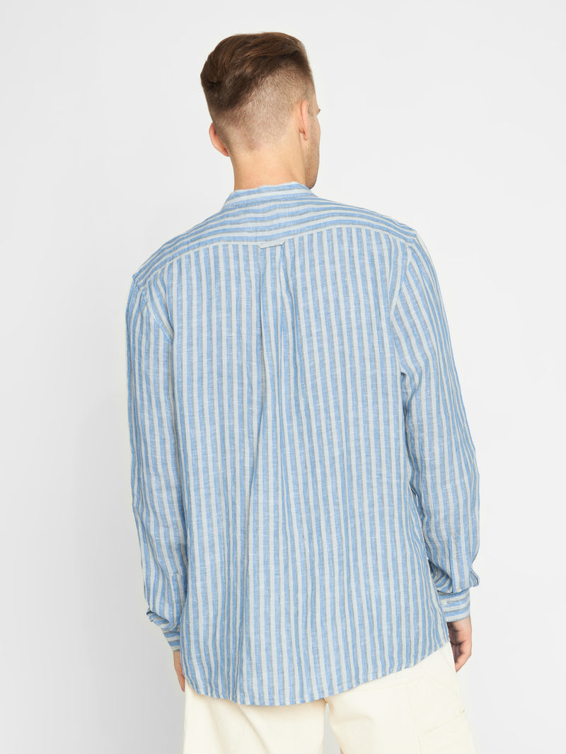 KnowledgeCotton Apparel - MEN Long sleeve striped linen custom fit shirt Shirts 8007 Stripe