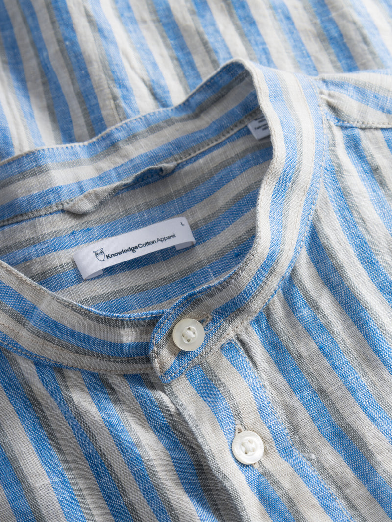 KnowledgeCotton Apparel - MEN Long sleeve striped linen custom fit shirt Shirts 8007 Stripe