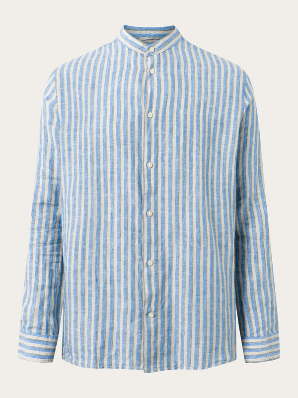 KnowledgeCotton Apparel - MEN Long sleeve striped linen custom fit shirt Shirts 8007 Stripe