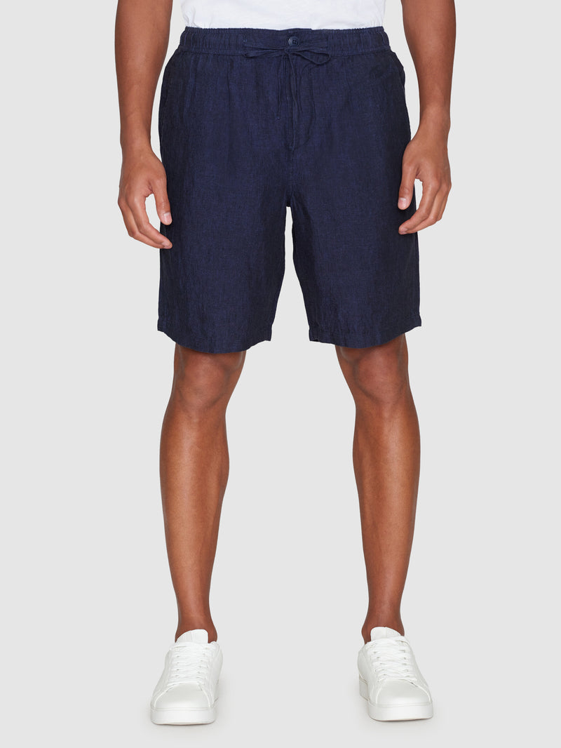 KnowledgeCotton Apparel - MEN Loose Linen shorts Shorts 1001 Total Eclipse