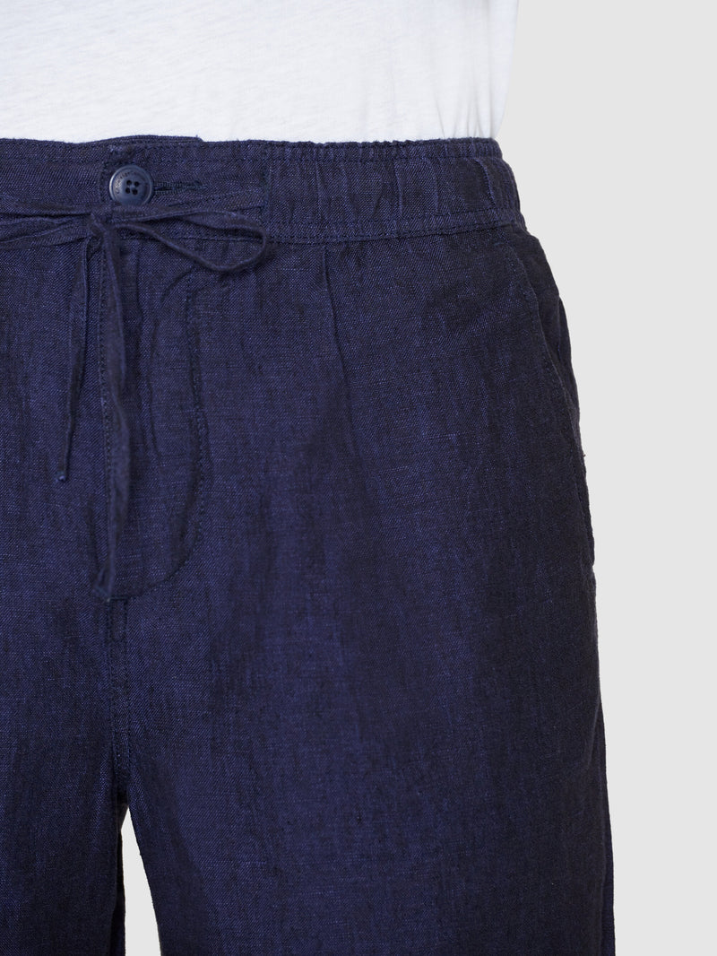 KnowledgeCotton Apparel - MEN Loose Linen shorts Shorts 1001 Total Eclipse