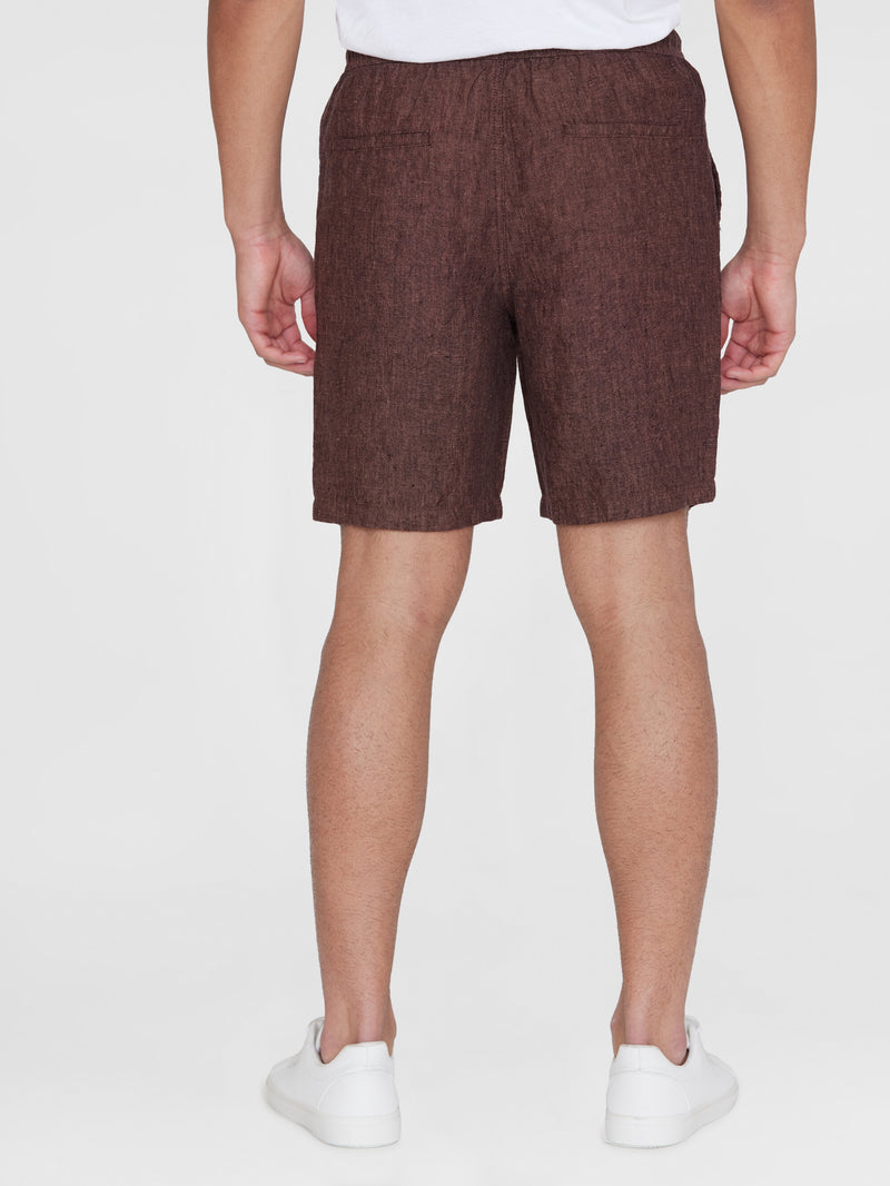 KnowledgeCotton Apparel - MEN Loose Linen shorts Shorts 1437 Chocolate Malt