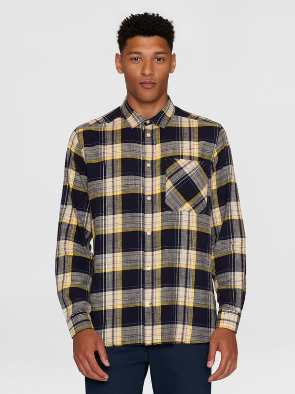 KnowledgeCotton Apparel - MEN Loose checked shirt - GOTS/Vegan Shirts 8021 Blue stripe