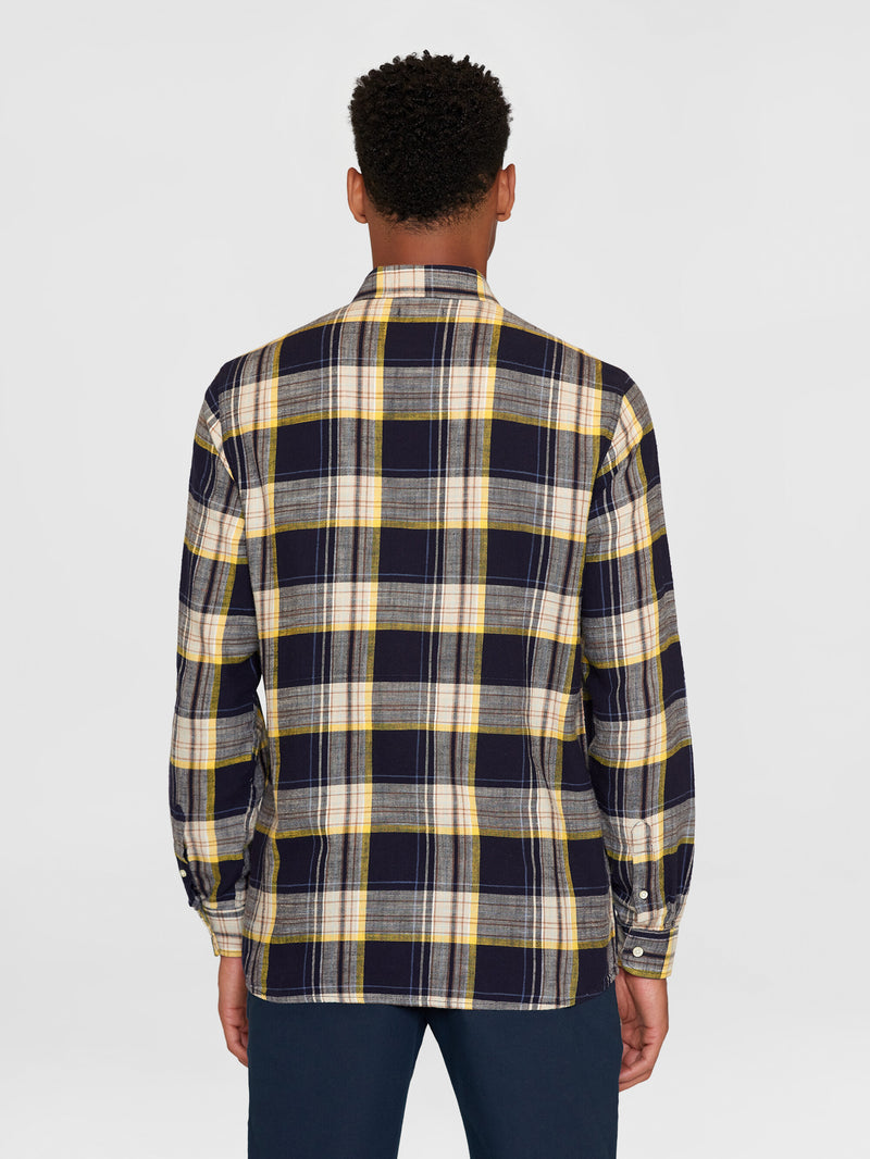 KnowledgeCotton Apparel - MEN Loose checked shirt - GOTS/Vegan Shirts 8021 Blue stripe