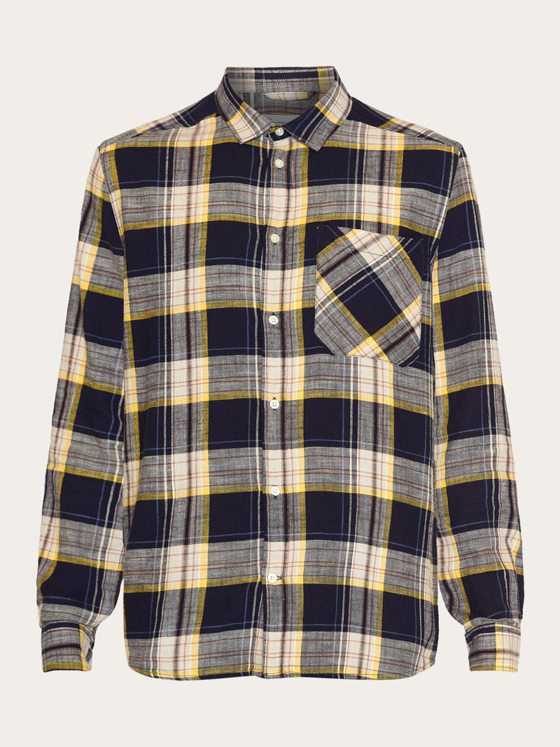 KnowledgeCotton Apparel - MEN Loose checked shirt - GOTS/Vegan Shirts 8021 Blue stripe