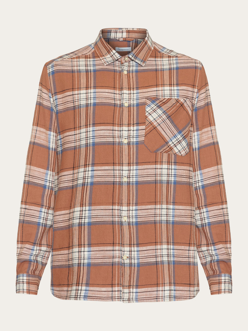 KnowledgeCotton Apparel - MEN Loose checked shirt - GOTS/Vegan Shirts 8026 Brown stripe