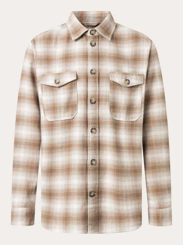 KnowledgeCotton Apparel - MEN Loose fit checkered flannel shirt Shirts 7030 Beige check