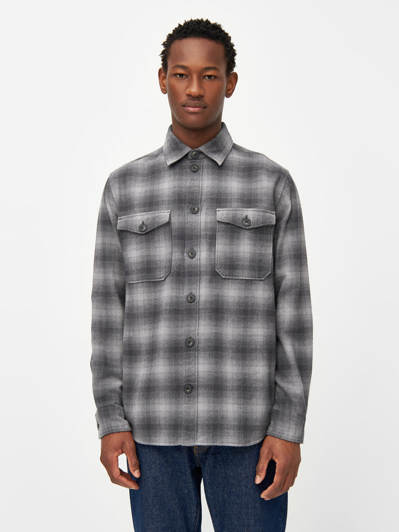 KnowledgeCotton Apparel - MEN Loose fit checkered flannel shirt Shirts 7031 Grey check