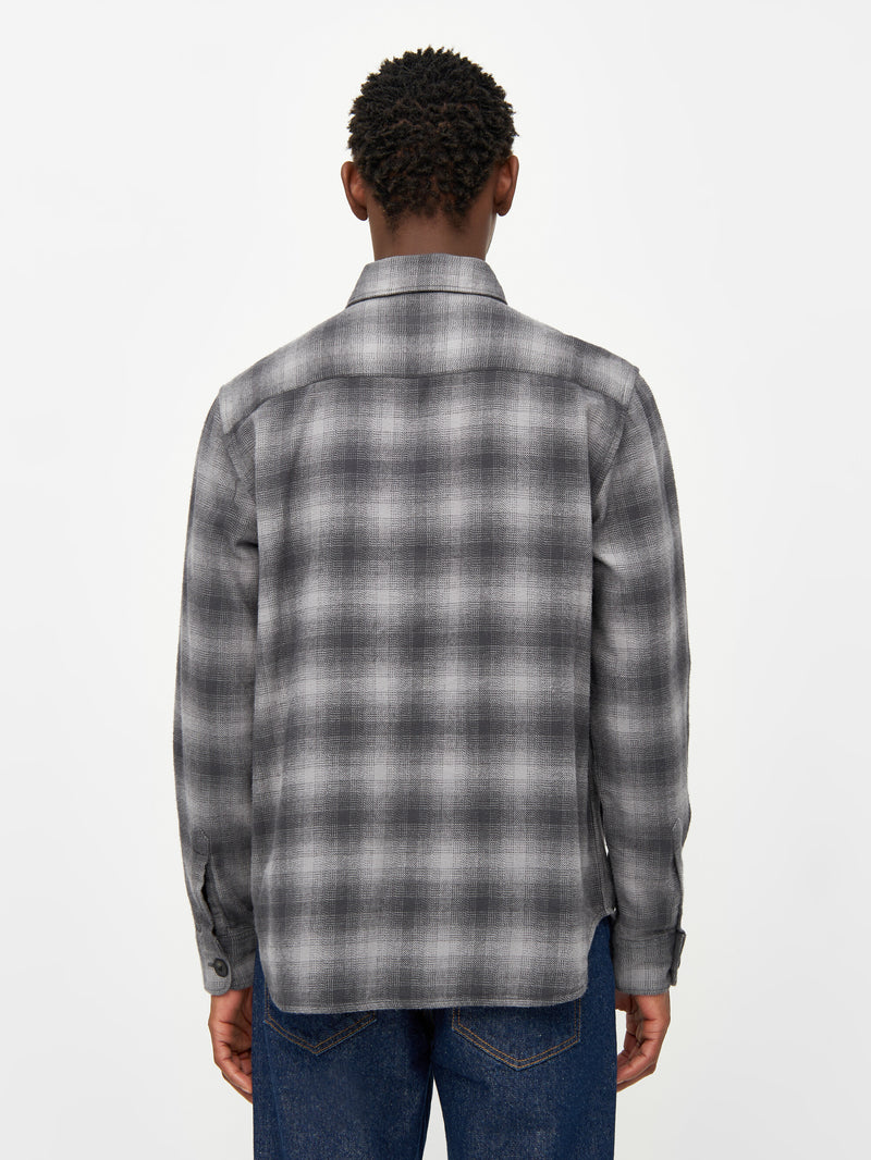 KnowledgeCotton Apparel - MEN Loose fit checkered flannel shirt Shirts 7031 Grey check