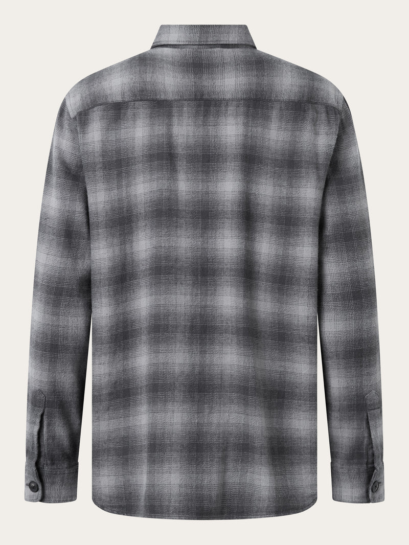 KnowledgeCotton Apparel - MEN Loose fit checkered flannel shirt Shirts 7031 Grey check