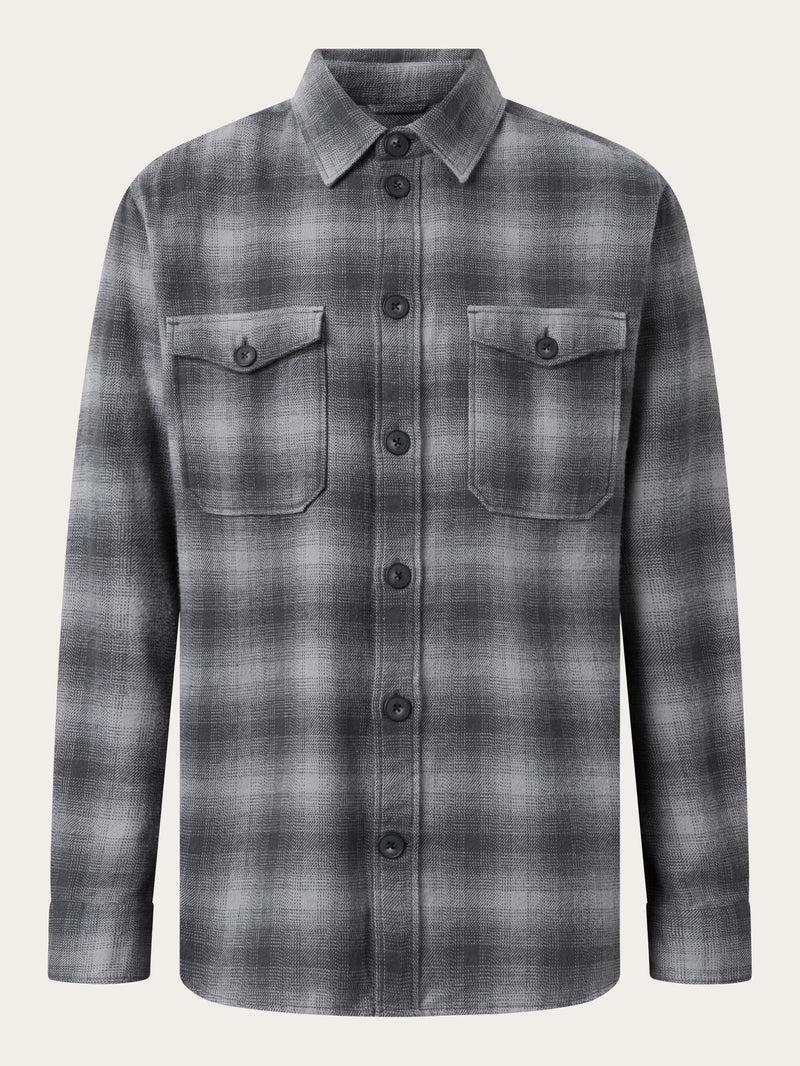 KnowledgeCotton Apparel - MEN Loose fit checkered flannel shirt Shirts 7031 Grey check