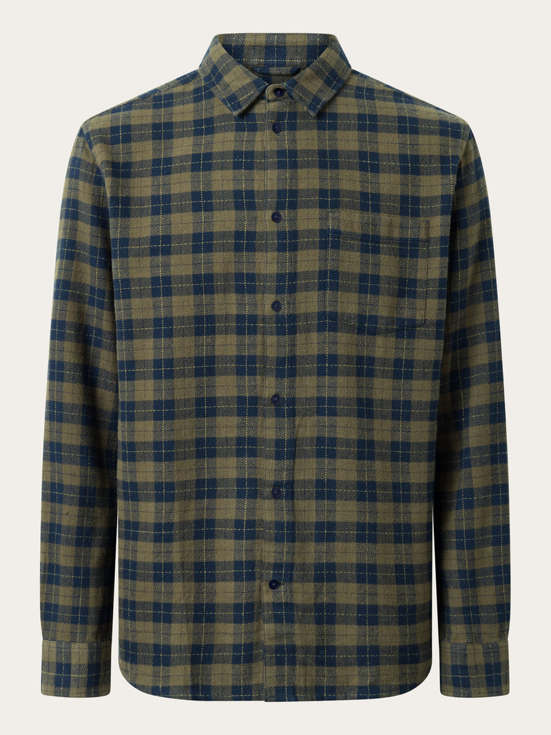 KnowledgeCotton Apparel - MEN Loose fit checkered shirt Shirts 7023 Green check