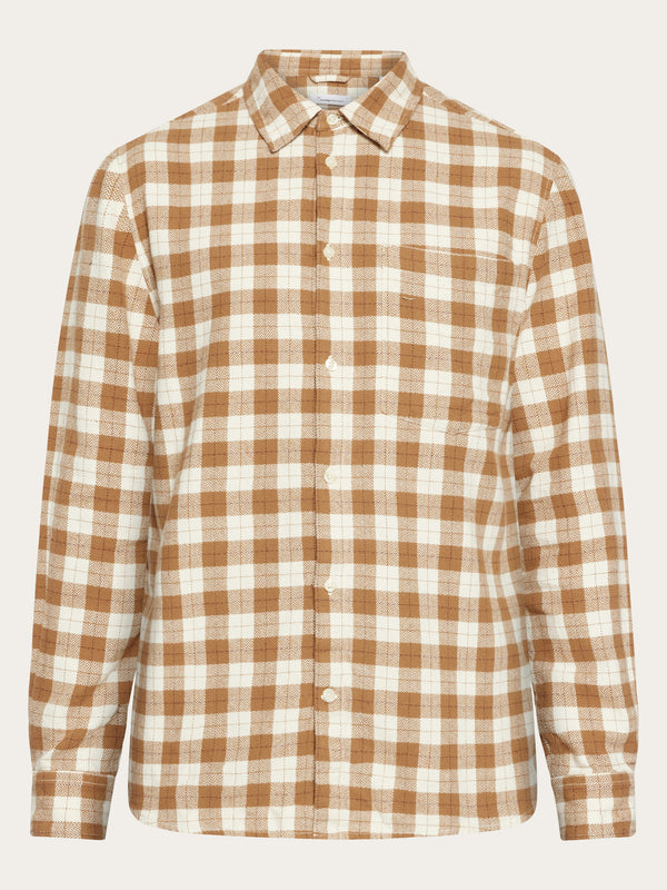 KnowledgeCotton Apparel - MEN Loose fit checkered shirt Shirts 7030 Beige check