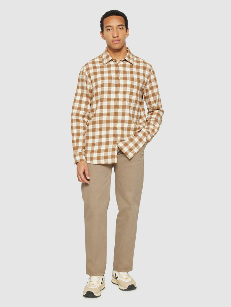 KnowledgeCotton Apparel - MEN Loose fit checkered shirt Shirts 7030 Beige check