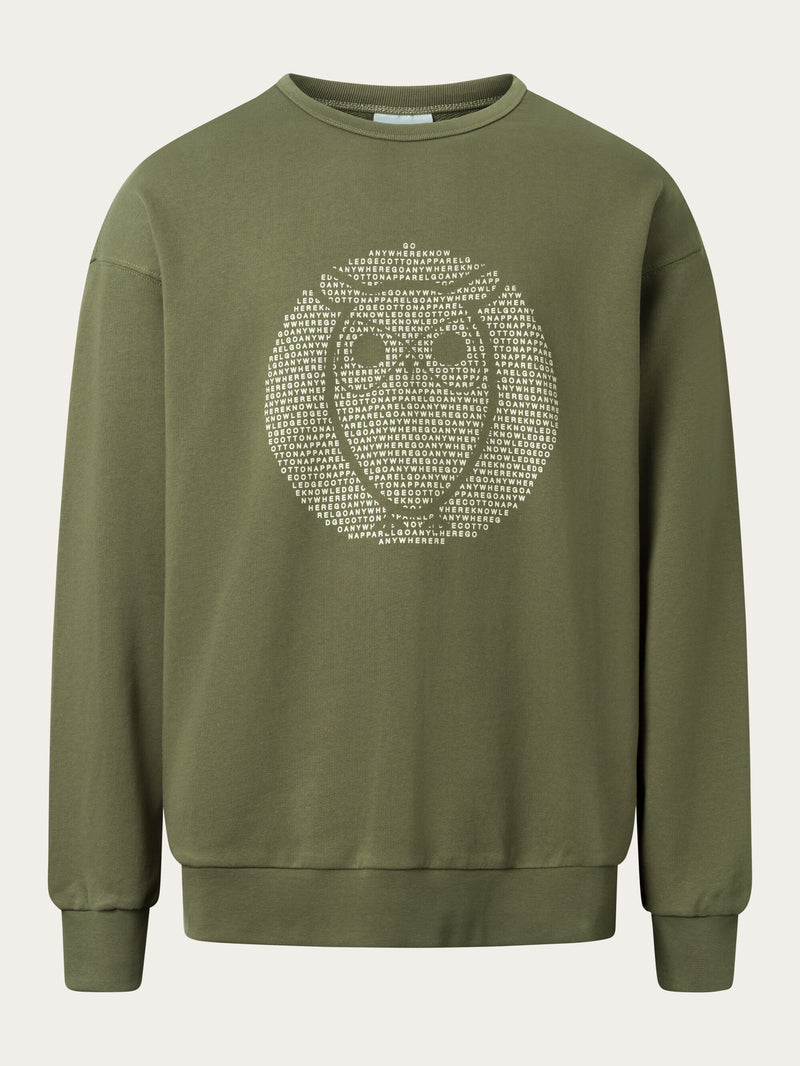 KnowledgeCotton Apparel - MEN Loose fit sweat with owl print Sweats 1100 Dark Olive