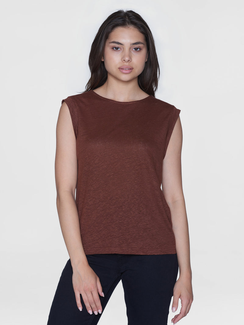 KnowledgeCotton Apparel - WMN Loose fold up linen t-shirt T-shirts 1441 Tiramisu