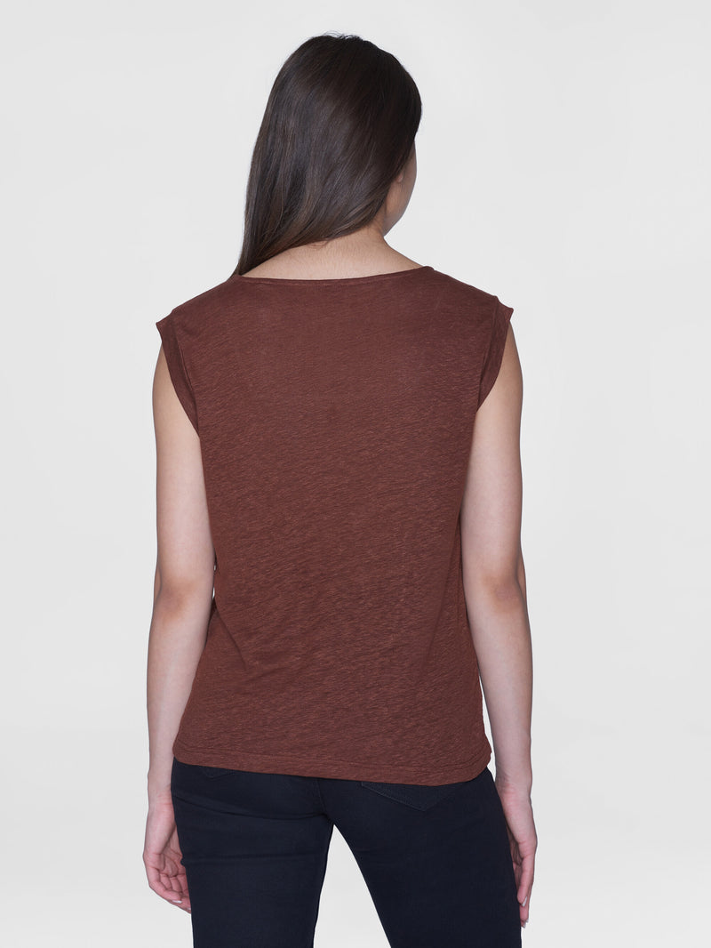 KnowledgeCotton Apparel - WMN Loose fold up linen t-shirt T-shirts 1441 Tiramisu