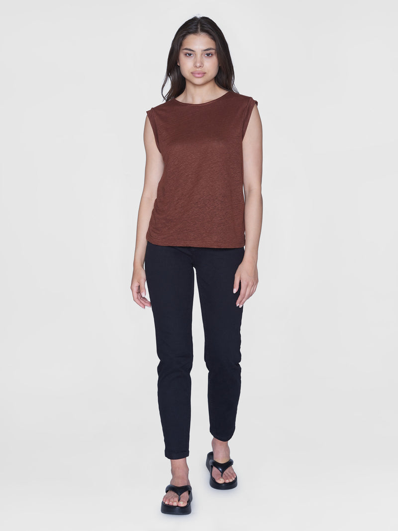 KnowledgeCotton Apparel - WMN Loose fold up linen t-shirt T-shirts 1441 Tiramisu