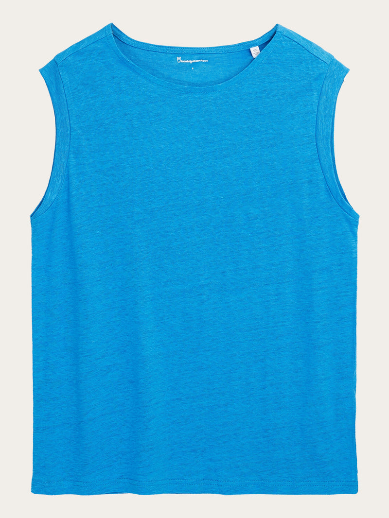 KnowledgeCotton Apparel - WMN Loose fold up linen t-shirt T-shirts 1445 Malibu Blue