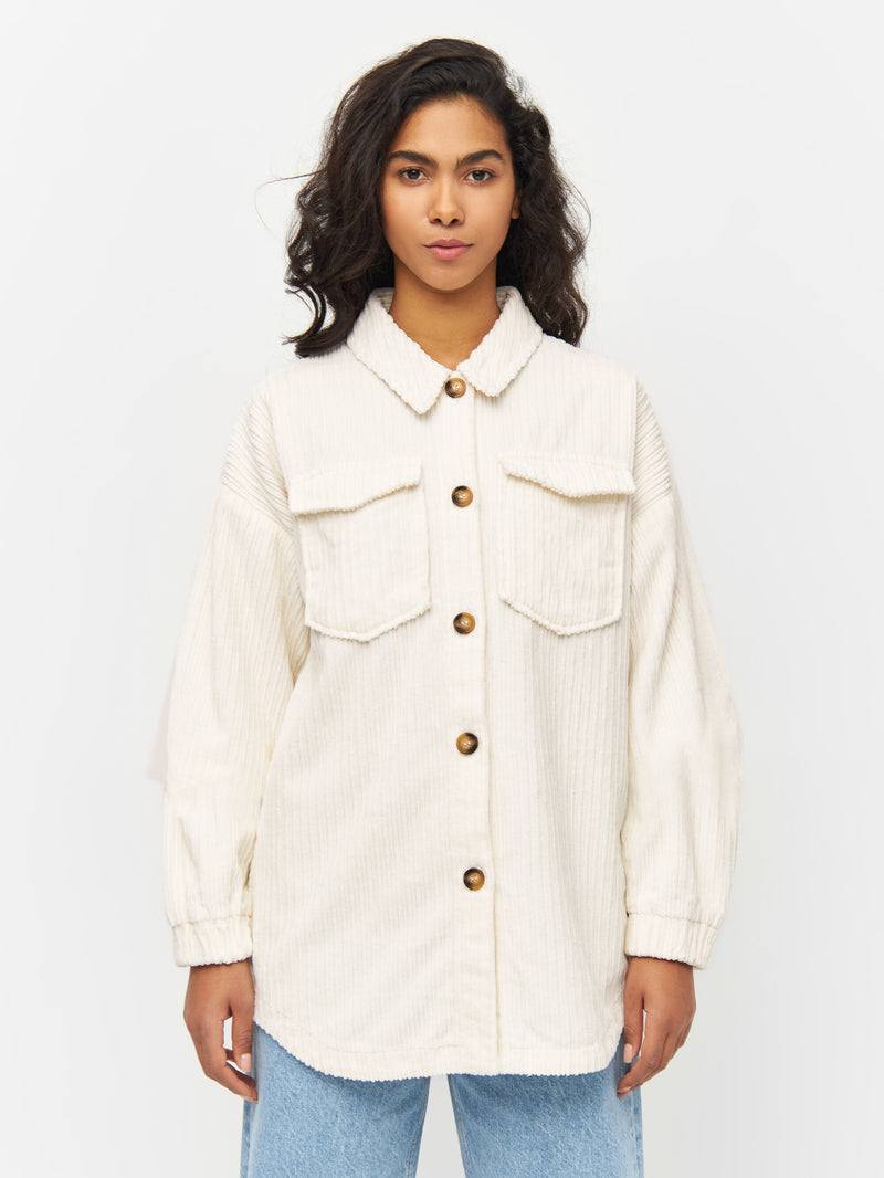 KnowledgeCotton Apparel - WMN Loose irregular corduroy overshirt Overshirts 1348 Buttercream