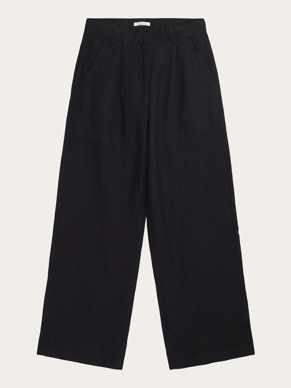 KnowledgeCotton Apparel - WMN Loose natural linen pants Pants 1300 Black Jet