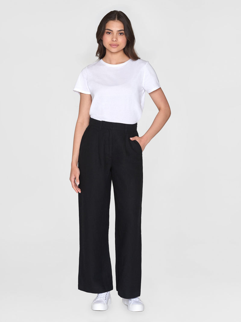 KnowledgeCotton Apparel - WMN Loose natural linen pants Pants 1300 Black Jet