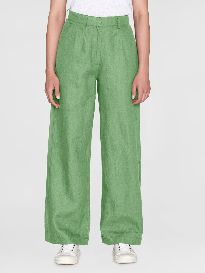 KnowledgeCotton Apparel - WMN Loose natural linen pants Pants 1454 Shale Green