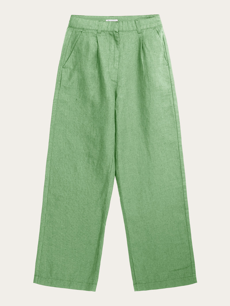 KnowledgeCotton Apparel - WMN Loose natural linen pants Pants 1454 Shale Green