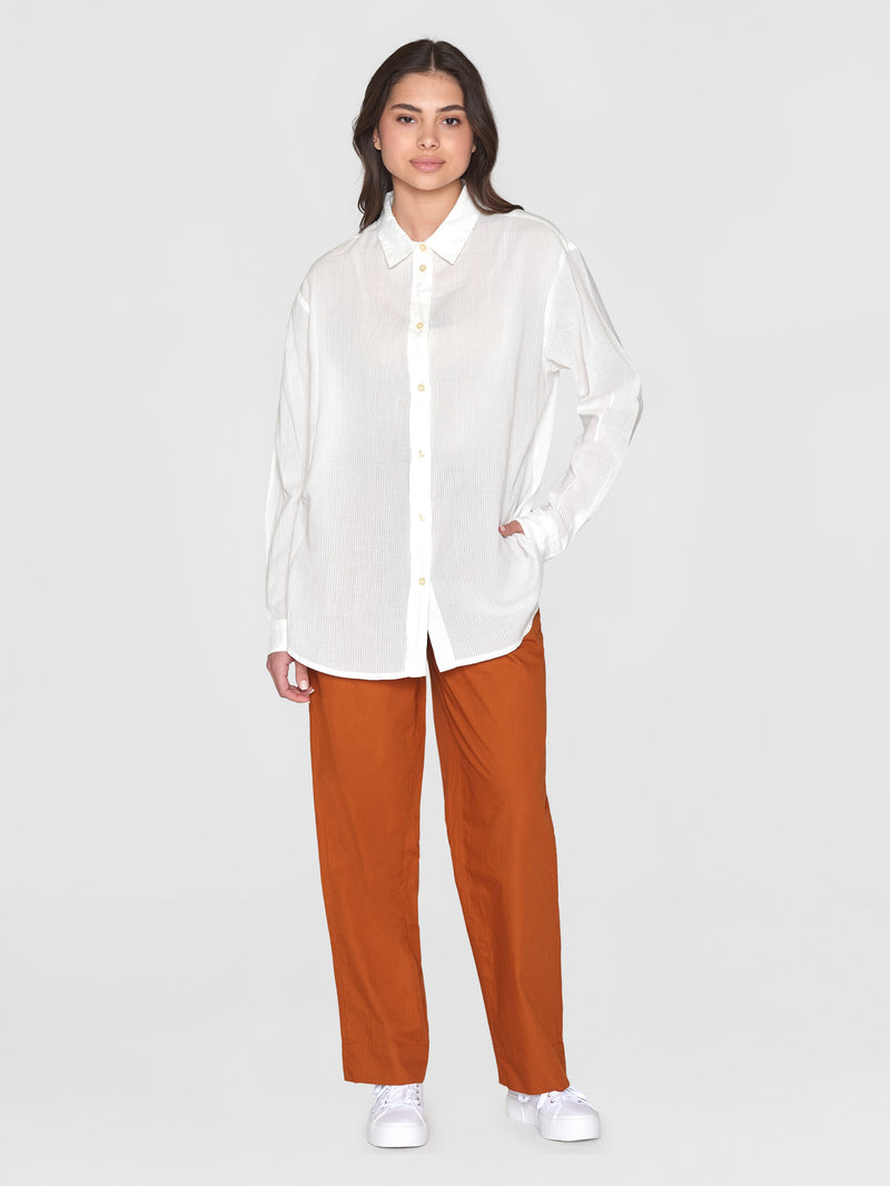 KnowledgeCotton Apparel - WMN Loose stripe structure shirt - GOTS/Vegan Shirts 1387 Egret