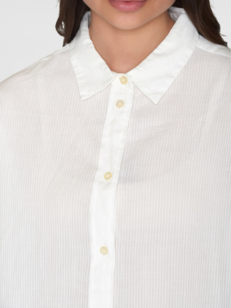 KnowledgeCotton Apparel - WMN Loose stripe structure shirt - GOTS/Vegan Shirts 1387 Egret