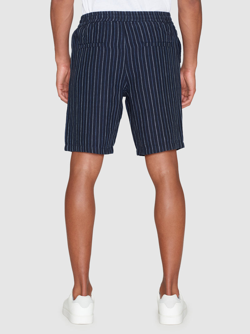 KnowledgeCotton Apparel - MEN Loose striped shorts Shorts 8021 Blue stripe