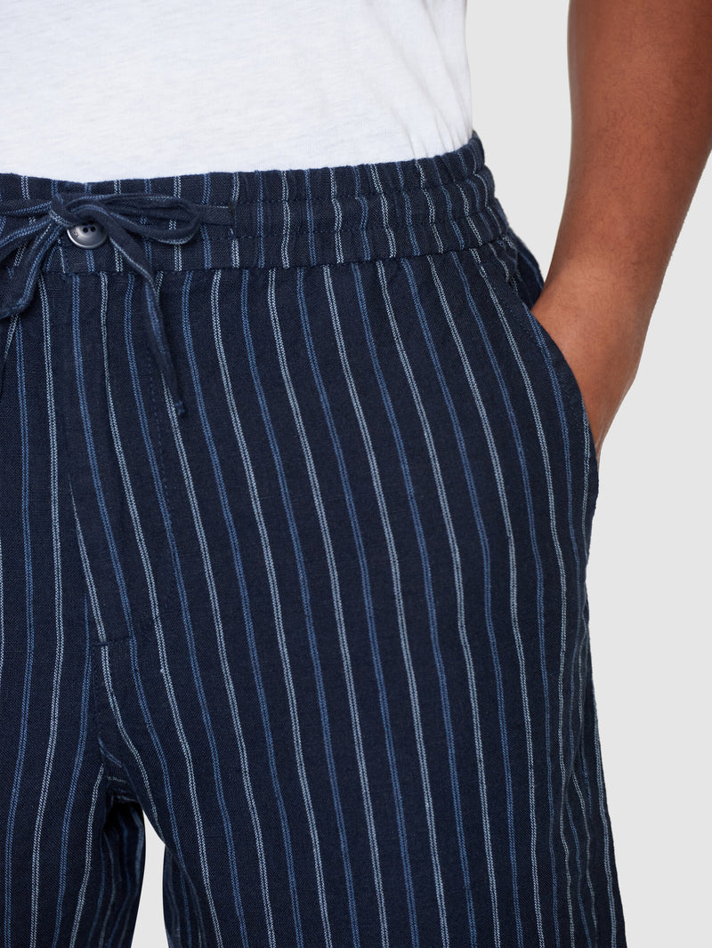 KnowledgeCotton Apparel - MEN Loose striped shorts Shorts 8021 Blue stripe