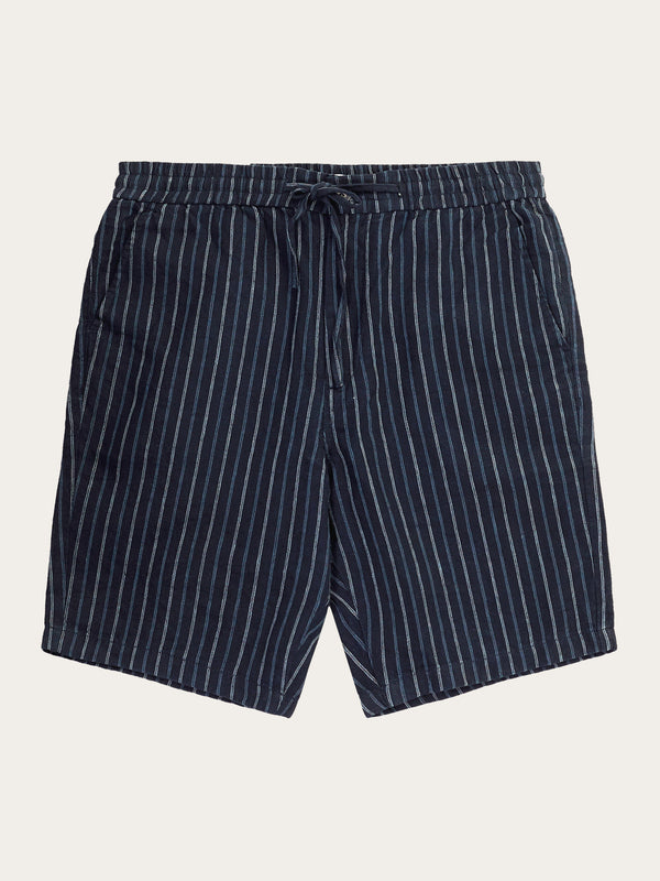 KnowledgeCotton Apparel - MEN Loose striped shorts Shorts 8021 Blue stripe