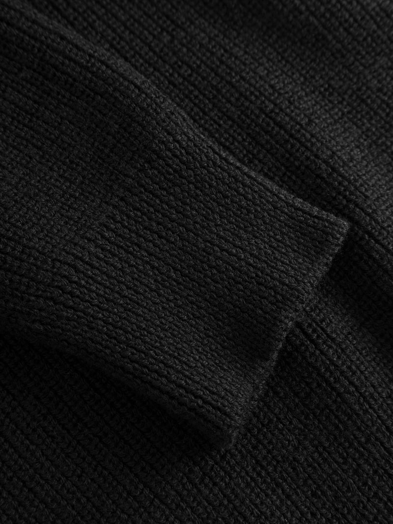 KnowledgeCotton Apparel - WMN Merino half zip high neck Knits 1300 Black Jet