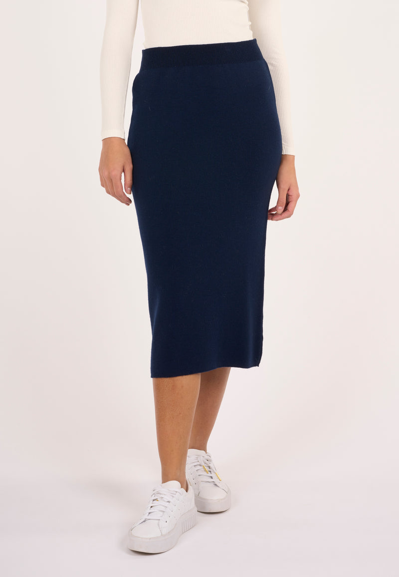 KnowledgeCotton Apparel - WMN Midth lengt merino knit skirt Skirts 1001 Total Eclipse