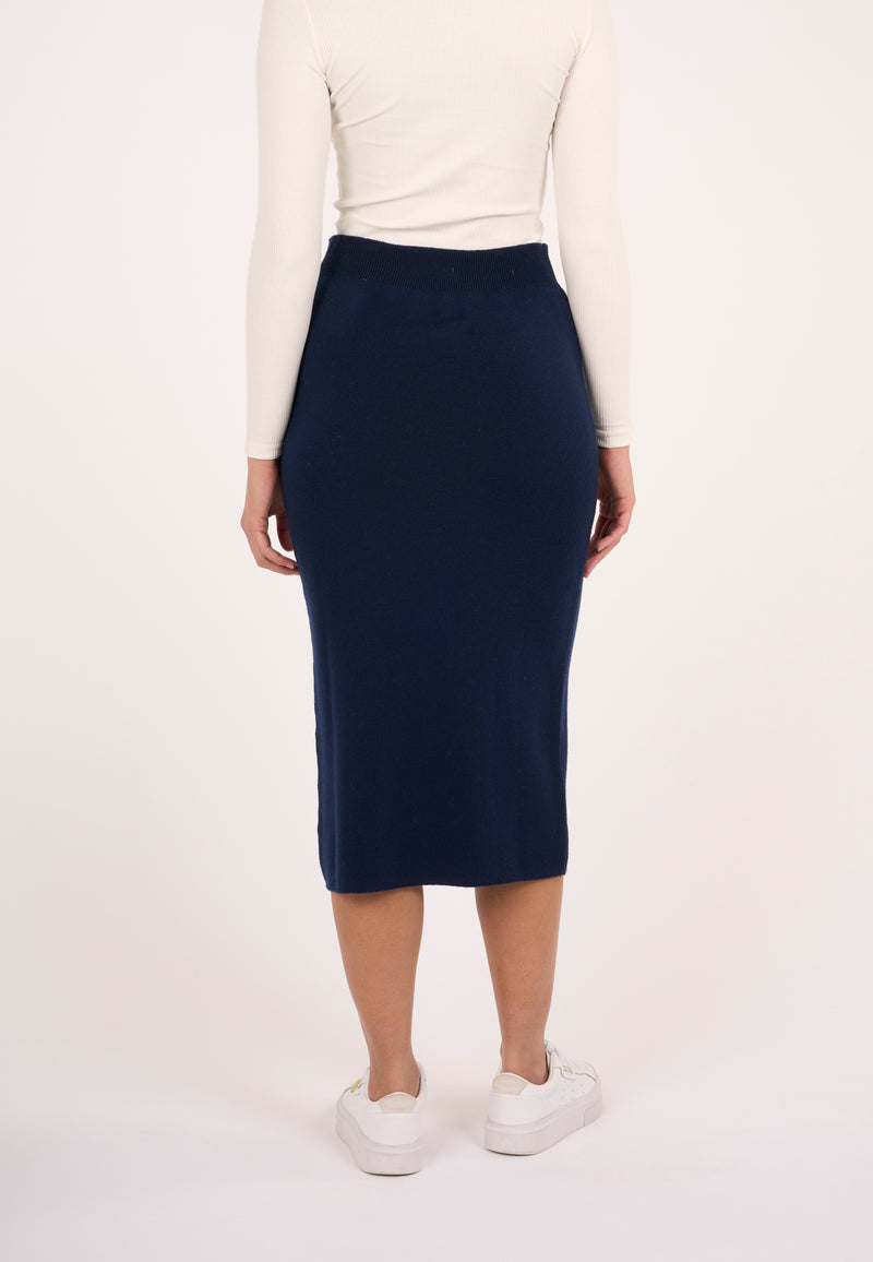 KnowledgeCotton Apparel - WMN Midth lengt merino knit skirt Skirts 1001 Total Eclipse