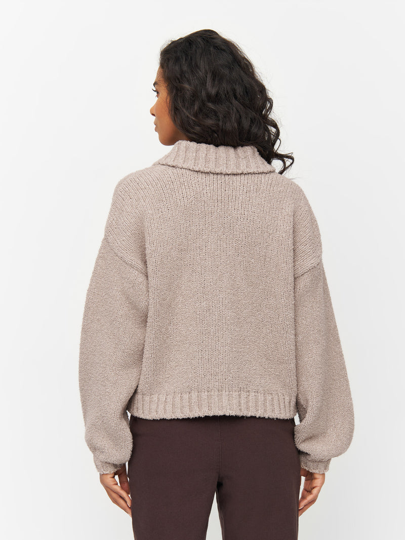 KnowledgeCotton Apparel - WMN Mouline big collar cardigan Knits 1228 Light feather gray