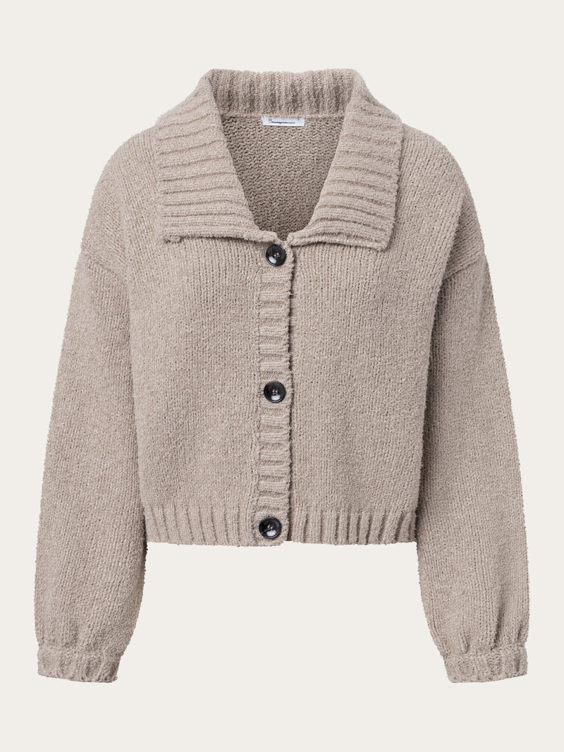 KnowledgeCotton Apparel - WMN Mouline big collar cardigan Knits 1228 Light feather gray