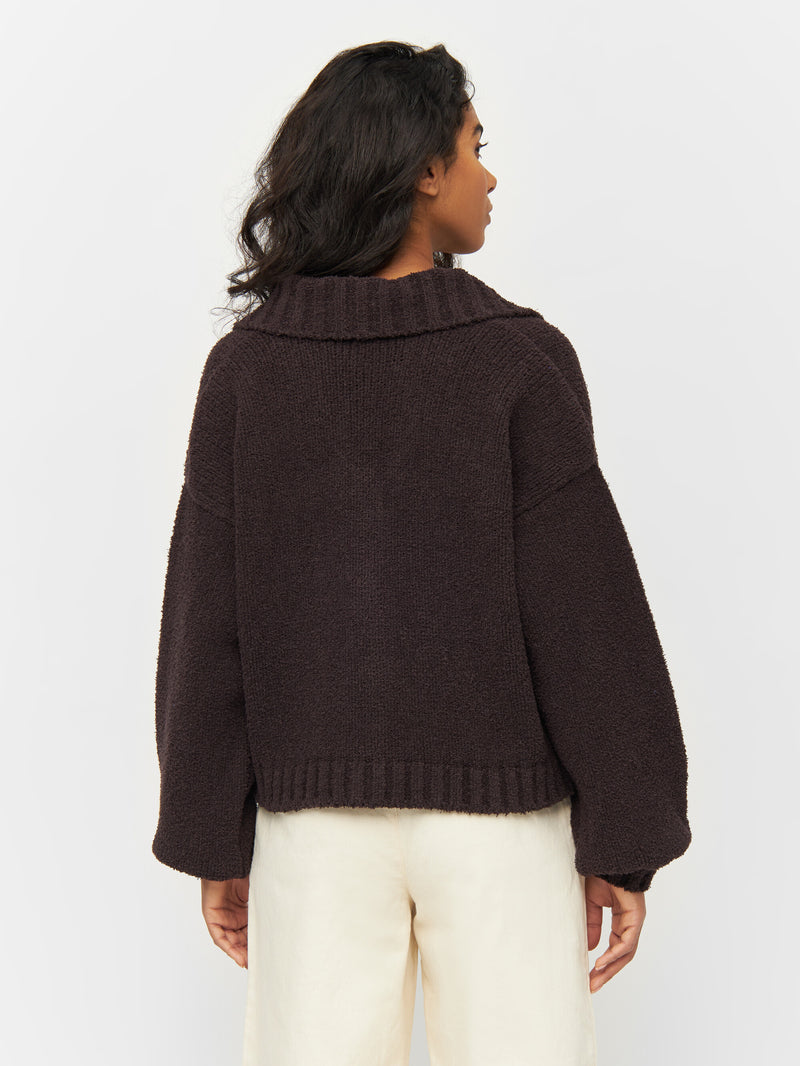 KnowledgeCotton Apparel - WMN Mouline big collar cardigan Knits 1394 Chocolate Plum