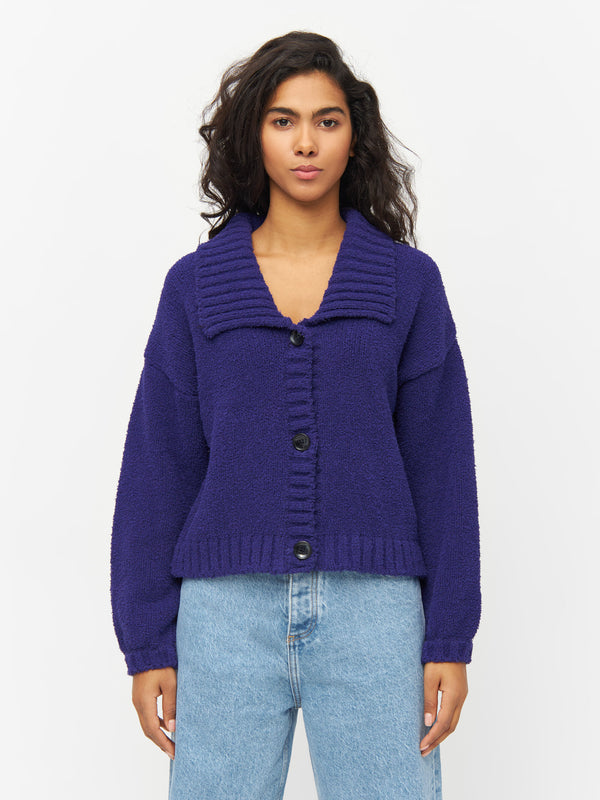 KnowledgeCotton Apparel - WMN Mouline big collar cardigan Knits 1416 Deep Purple