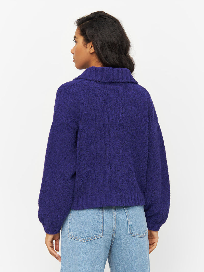 KnowledgeCotton Apparel - WMN Mouline big collar cardigan Knits 1416 Deep Purple