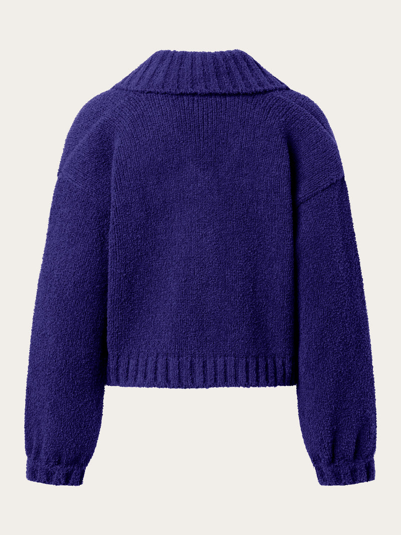 KnowledgeCotton Apparel - WMN Mouline big collar cardigan Knits 1416 Deep Purple